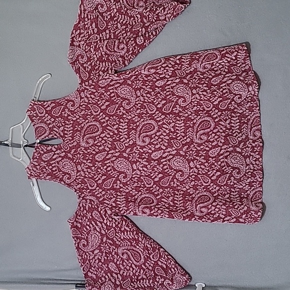 LUCKY‎ BRAND Women's Deep Red High-Low Cold Shoulder Blouse - Size Large - Picture 11 of 16